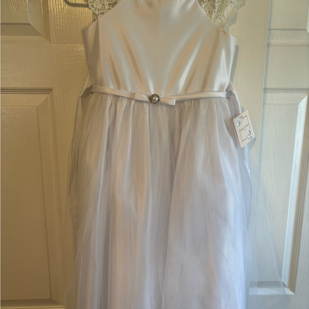 Charming Ivory Kids Dress with Lace Accents